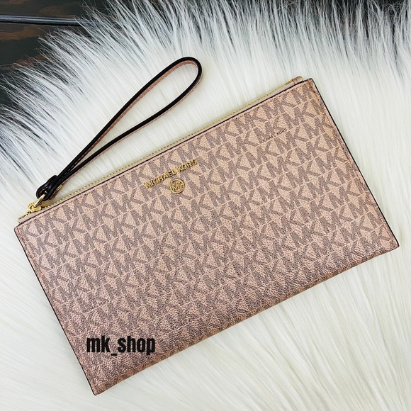 Michael Kors Jet Set Charm Large Zip Clutch Wristlet Rose Gold - Picture 1 of 11